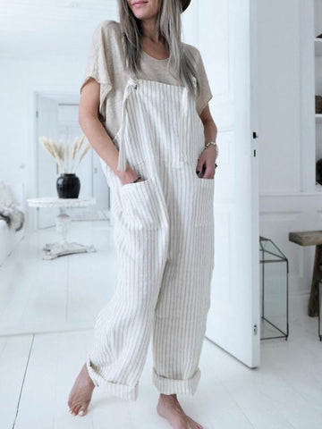 Airchics combinaison en coton rayé bretelle large femme salopette blanc